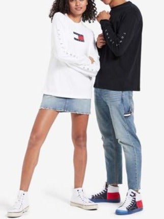 Tommy Jeans - flag tee חולצת שרוול ארוך טומי גינס לבן / שחור